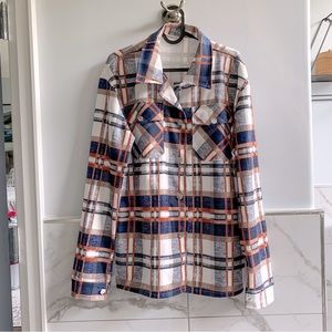 Loose Fit Cowboy Button Plaid Print Shirt or Shacket.  Size M. New Without Tags